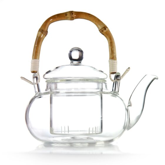 Szklany czajniczek do herbaty z bambusową rączką 600ml